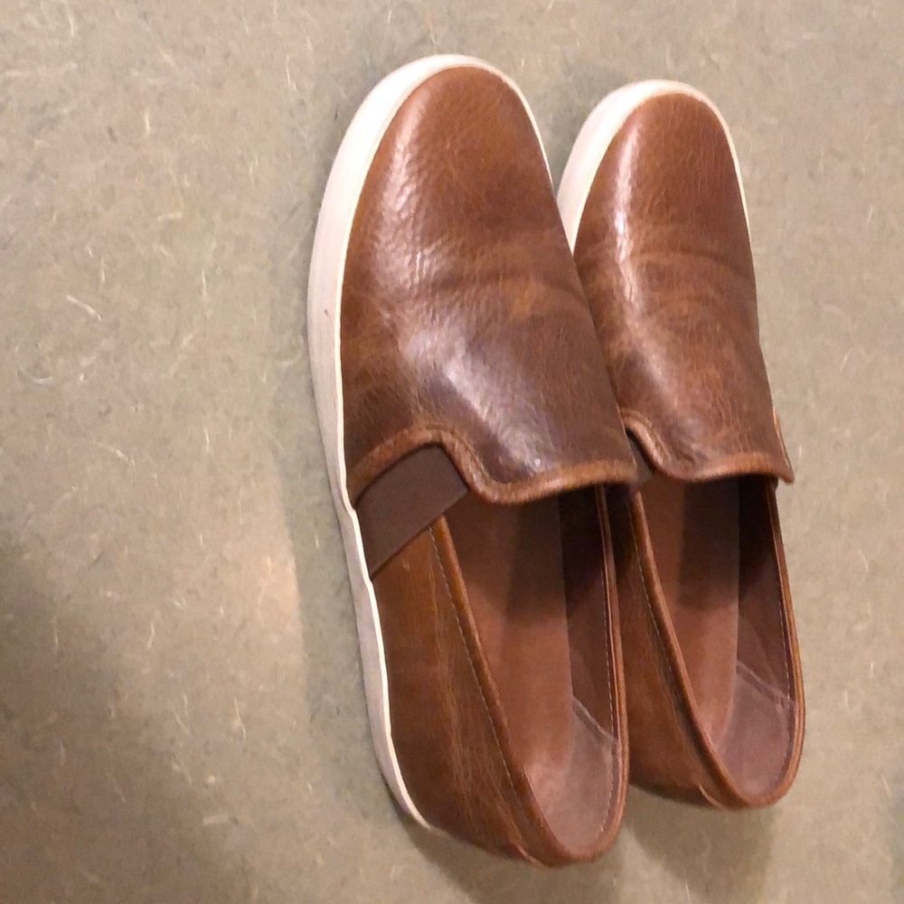 Frye Brown Leather Slip-On Flats with White Soles